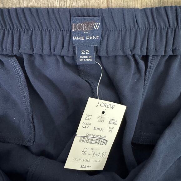 J.Crew Jamie Pants WMNS 22 Plus Navy Blue Elastic Waist High-Rise Slant Pockets - Picture 4 of 7